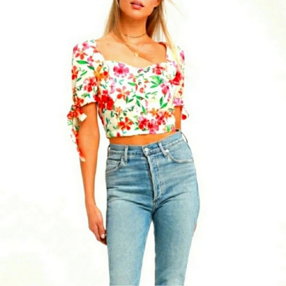 Punch Tropical Floral Print Crop Top - Picture 1 of 6
